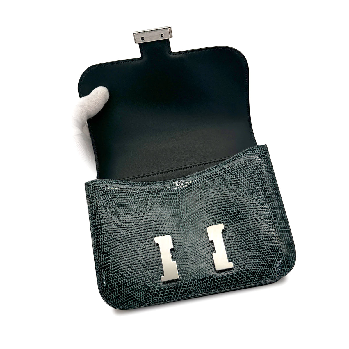 HERMES CONSTANCE MINI 18 VERT CYPRESS LIZARD SHOULDER BAG U PHW 90307375