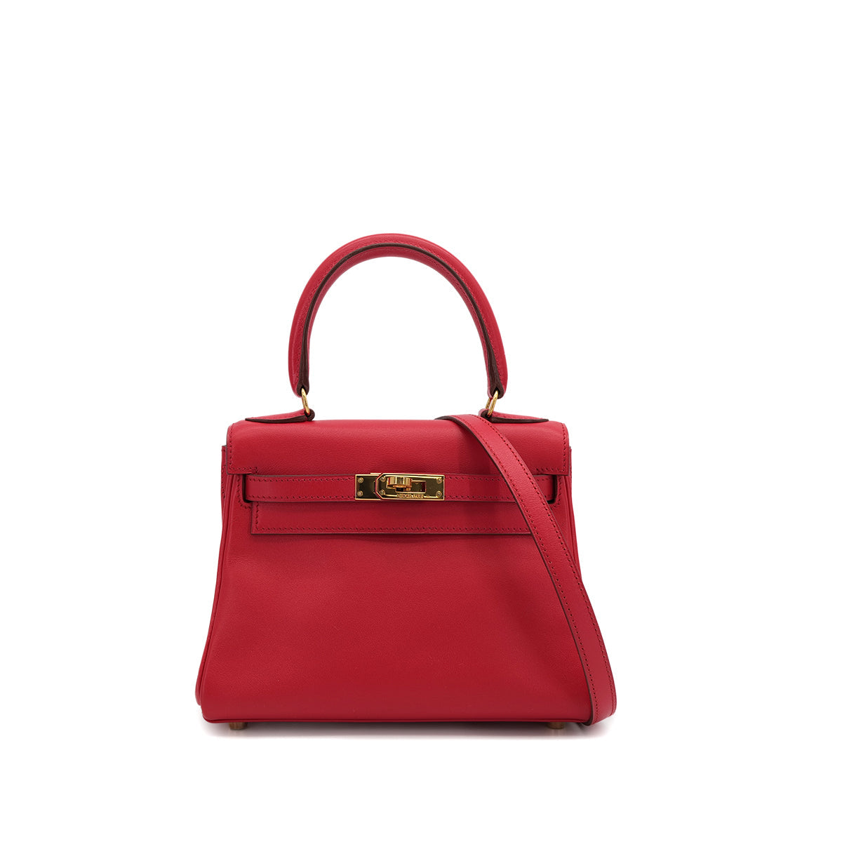 HERMES MINI KELLY 20 RETOURNE ROUGE VIF VEAU SWIFT HAND SHOULDER BAG □D GOLD HARDWARE 90307839 - PURPOSE