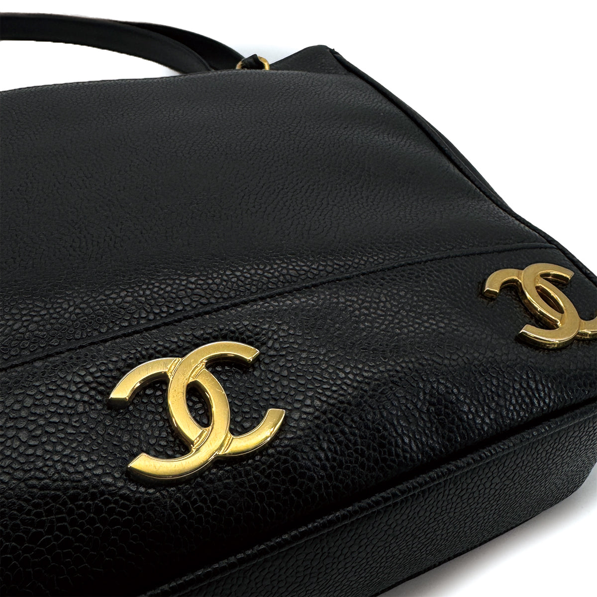CHANEL VINTAGE TRIPLE COCO CHAIN TOTE BAG BLACK CAVIAR SKIN 90308203 - PURPOSE