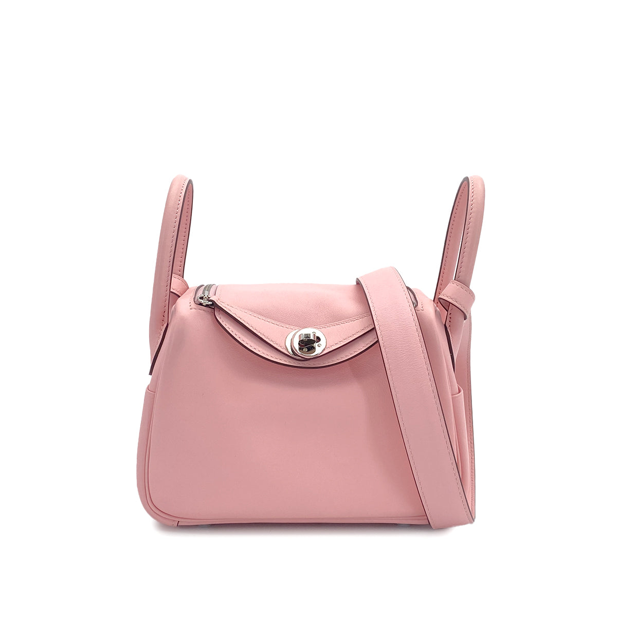 HERMES LINDY MINI ROSE SAKURA VEAU SWIFT SHOULDER BAG Z PALLADIUM HARDWARE 90308976