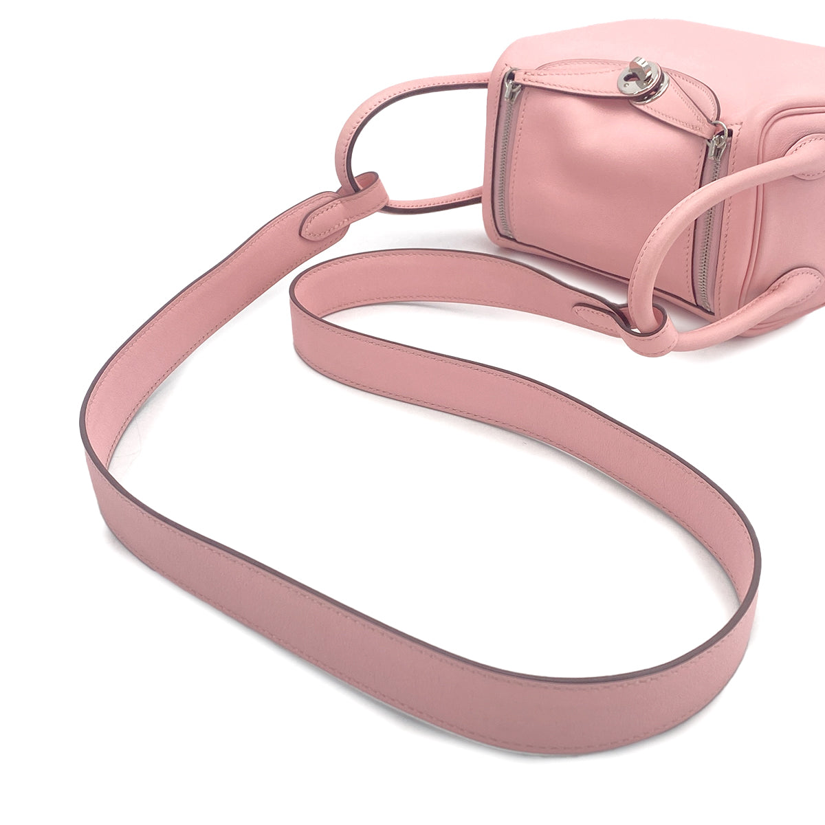 HERMES LINDY MINI ROSE SAKURA VEAU SWIFT SHOULDER BAG Z PALLADIUM HARDWARE 90308976
