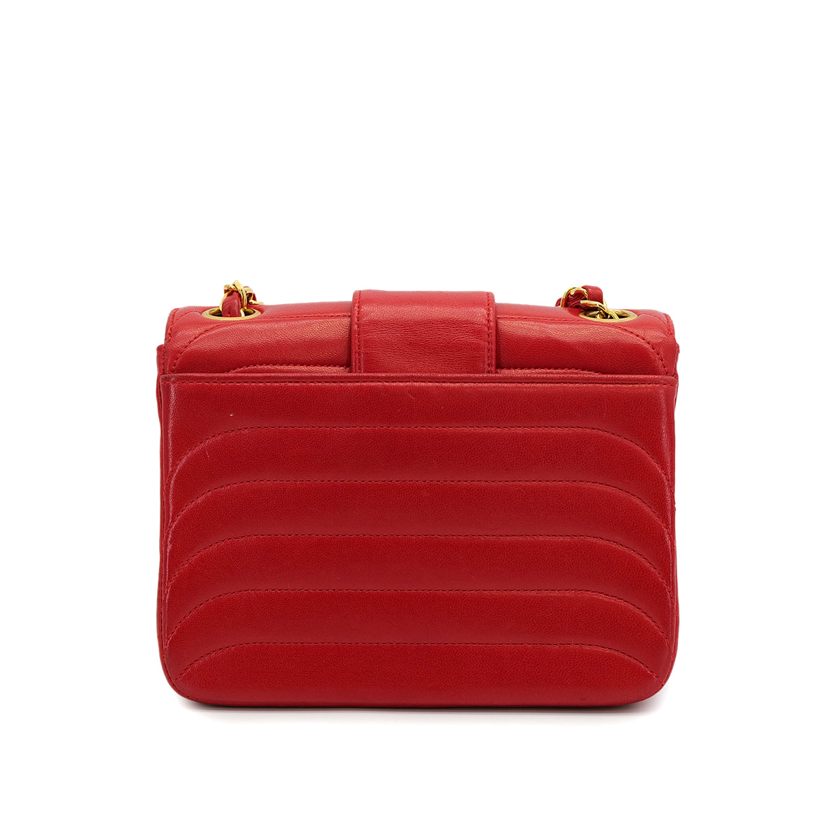 CHANEL VINTAGE MADEMOISELLE CHAIN SHOULDER BAG RED LAMB SKIN 90308988