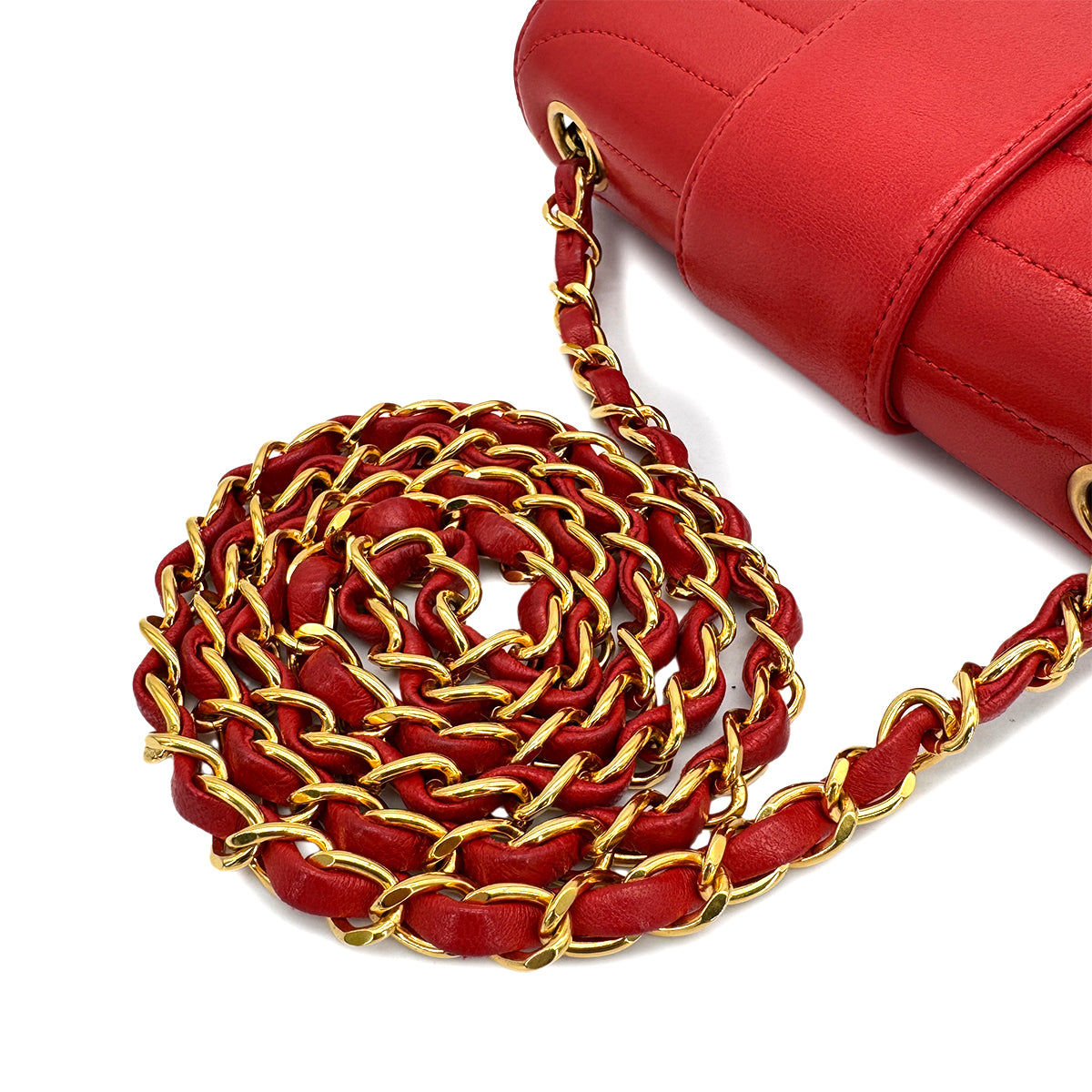 CHANEL VINTAGE MADEMOISELLE CHAIN SHOULDER BAG RED LAMB SKIN 90308988