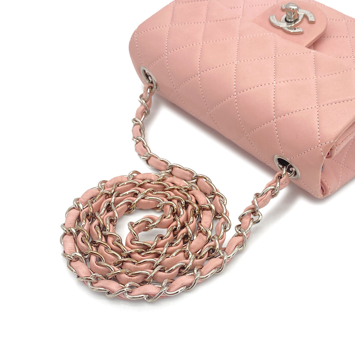 CHANEL VINTAGE MINI SQUARE 17 CHAIN SHOULDER BAG PINK LAMB SKIN 90308993
