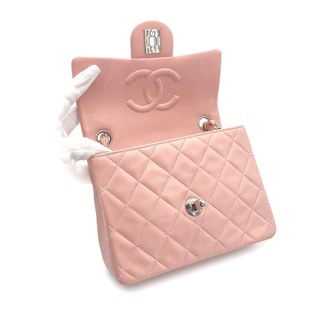 CHANEL VINTAGE MINI SQUARE 17 CHAIN SHOULDER BAG PINK LAMB SKIN 90308993