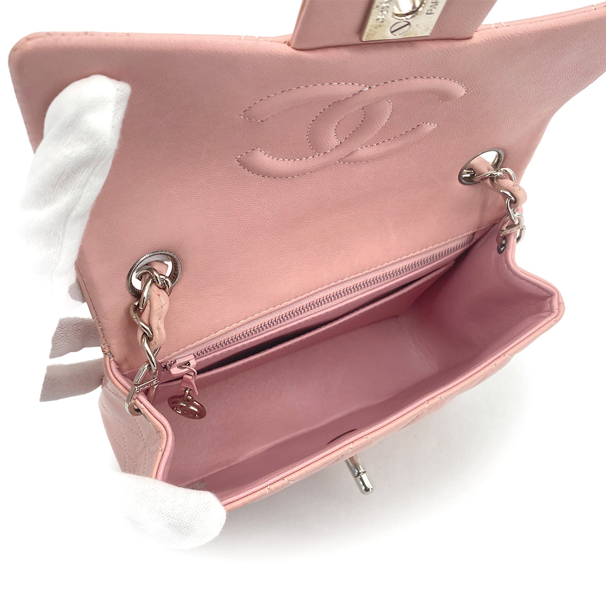 CHANEL VINTAGE MINI SQUARE 17 CHAIN SHOULDER BAG PINK LAMB SKIN 90308993