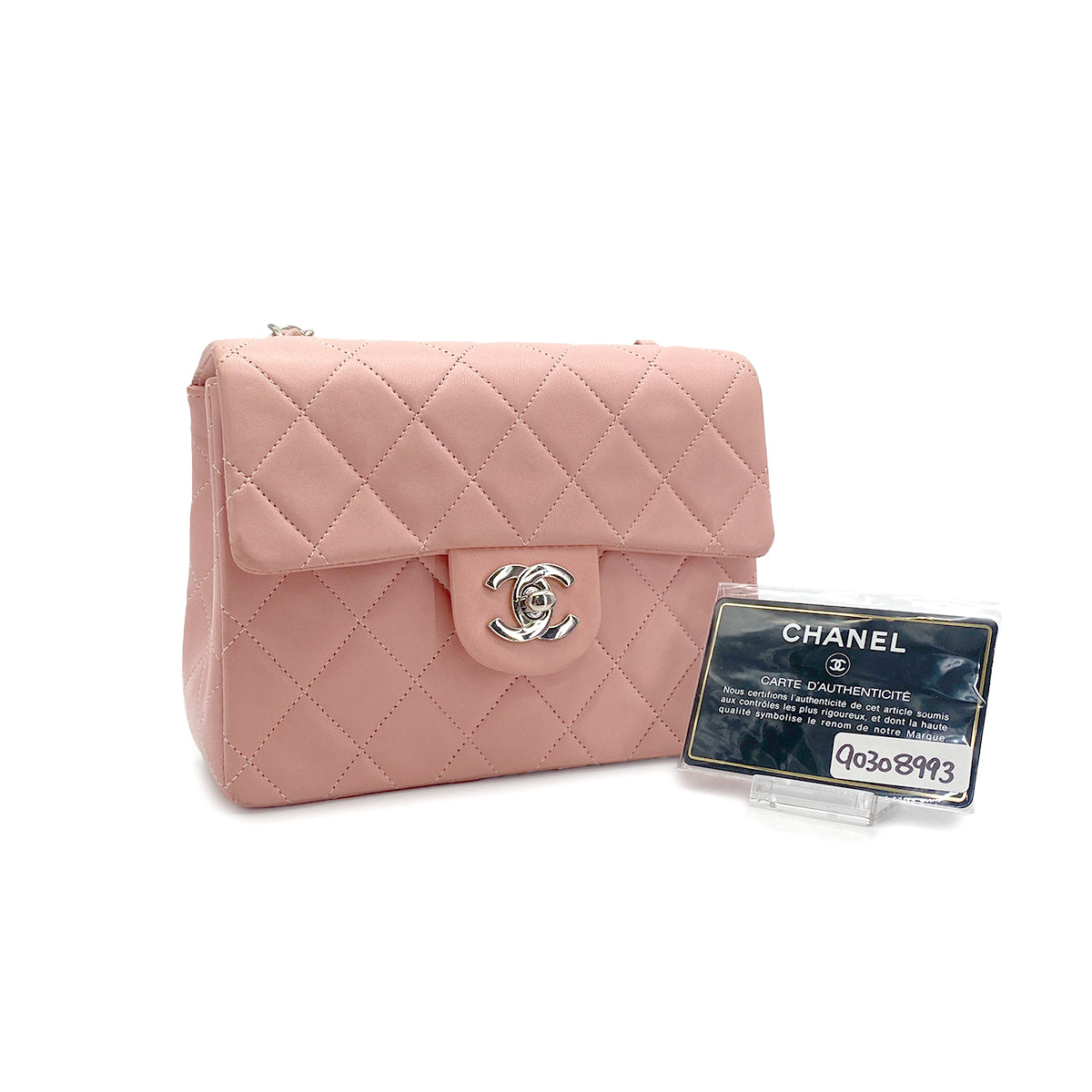 CHANEL VINTAGE MINI SQUARE 17 CHAIN SHOULDER BAG PINK LAMB SKIN 90308993