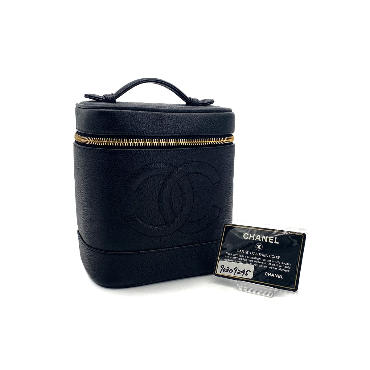 LUXURY PROMISE CHANEL VINTAGE VANITY HAND BAG BLACK CAVIAR SKIN 90309245