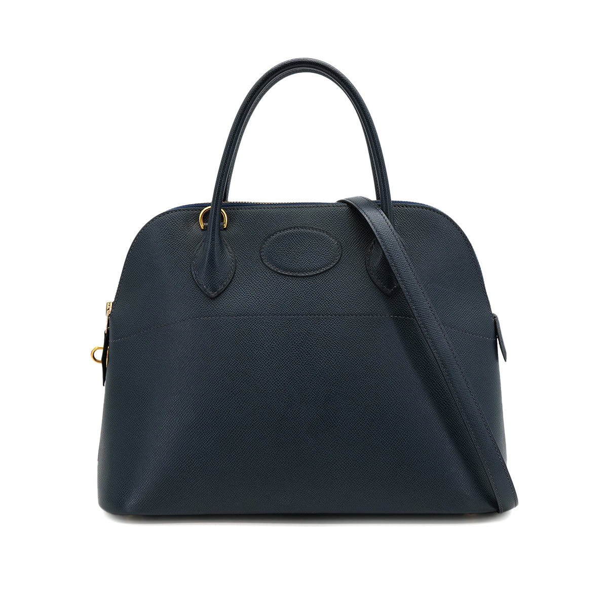 HERMES BOLIDE 31 BLUE INDIGO COURCHEVEL HAND SHOULDER BAG □C GOLD HARDWARE 90309668 - PURPOSE