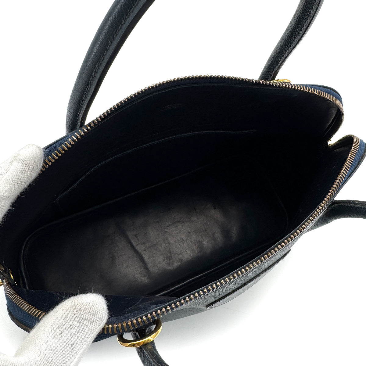 HERMES BOLIDE 31 BLUE INDIGO COURCHEVEL HAND SHOULDER BAG □C GOLD HARDWARE 90309668 - PURPOSE