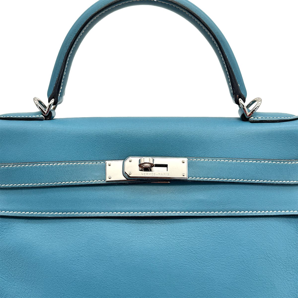 HERMES KELLY 32 RETOURNE BLUE JEAN EVERCOLOR HAND SHOULDER BAG 2005 SQUARE I PALLADIUM HARDWARE 90310272 - PURPOSE