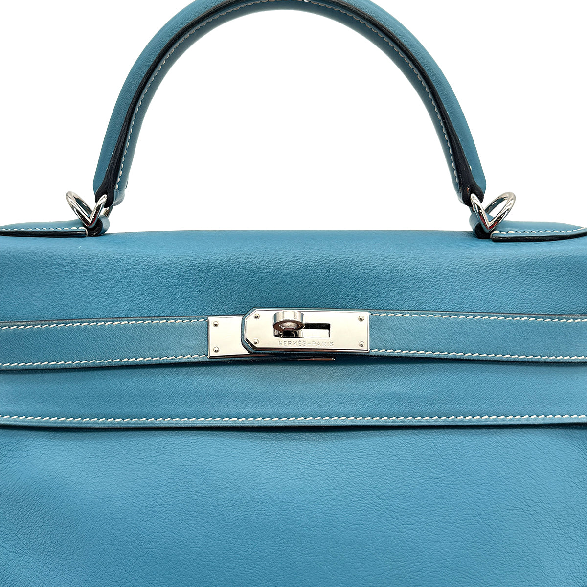 HERMES KELLY 32 RETOURNE BLUE JEAN EVERCOLOR HAND SHOULDER BAG 2005 SQUARE I PALLADIUM HARDWARE 90310272 - PURPOSE