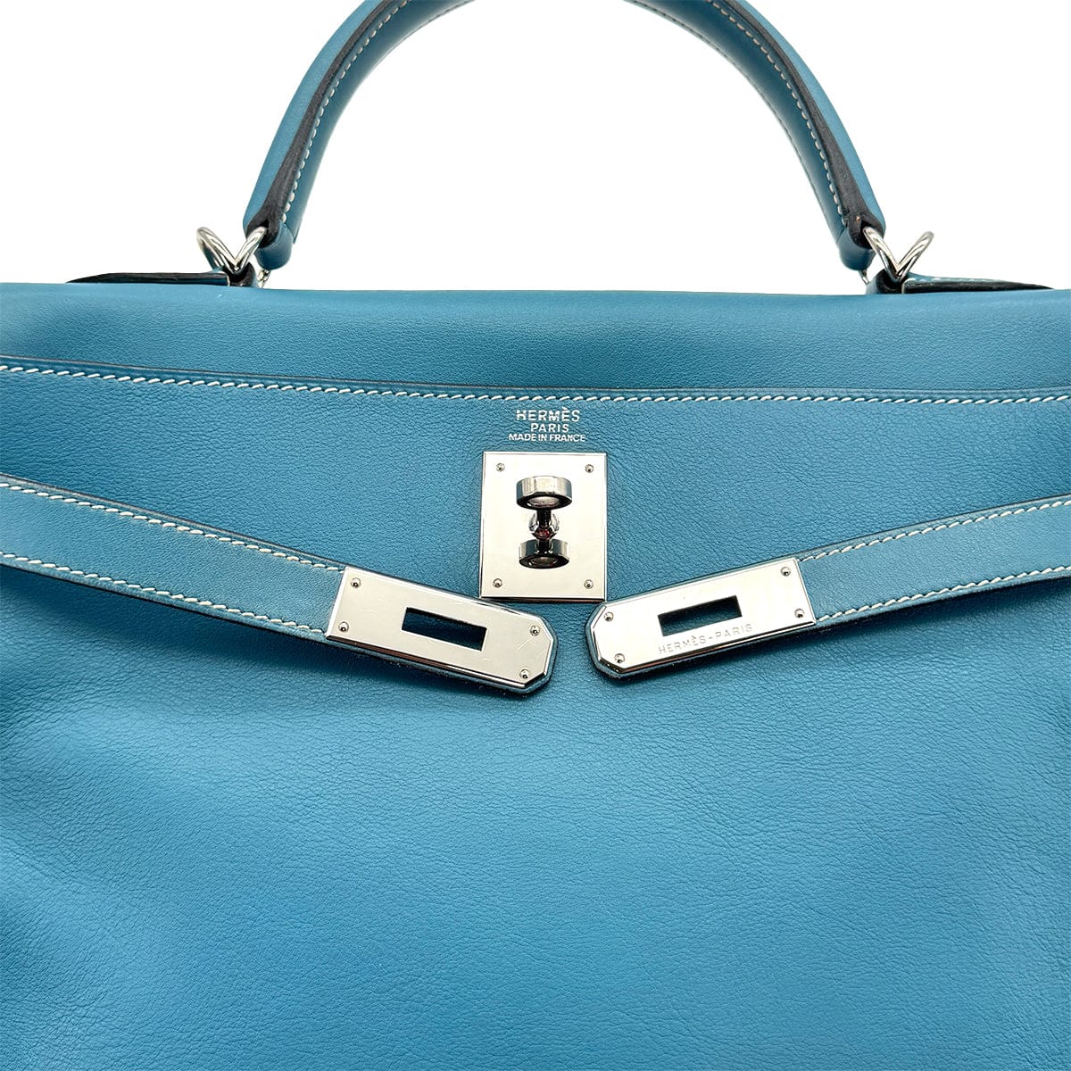 HERMES KELLY 32 RETOURNE BLUE JEAN EVERCOLOR HAND SHOULDER BAG 2005 SQUARE I PALLADIUM HARDWARE 90310272 - PURPOSE