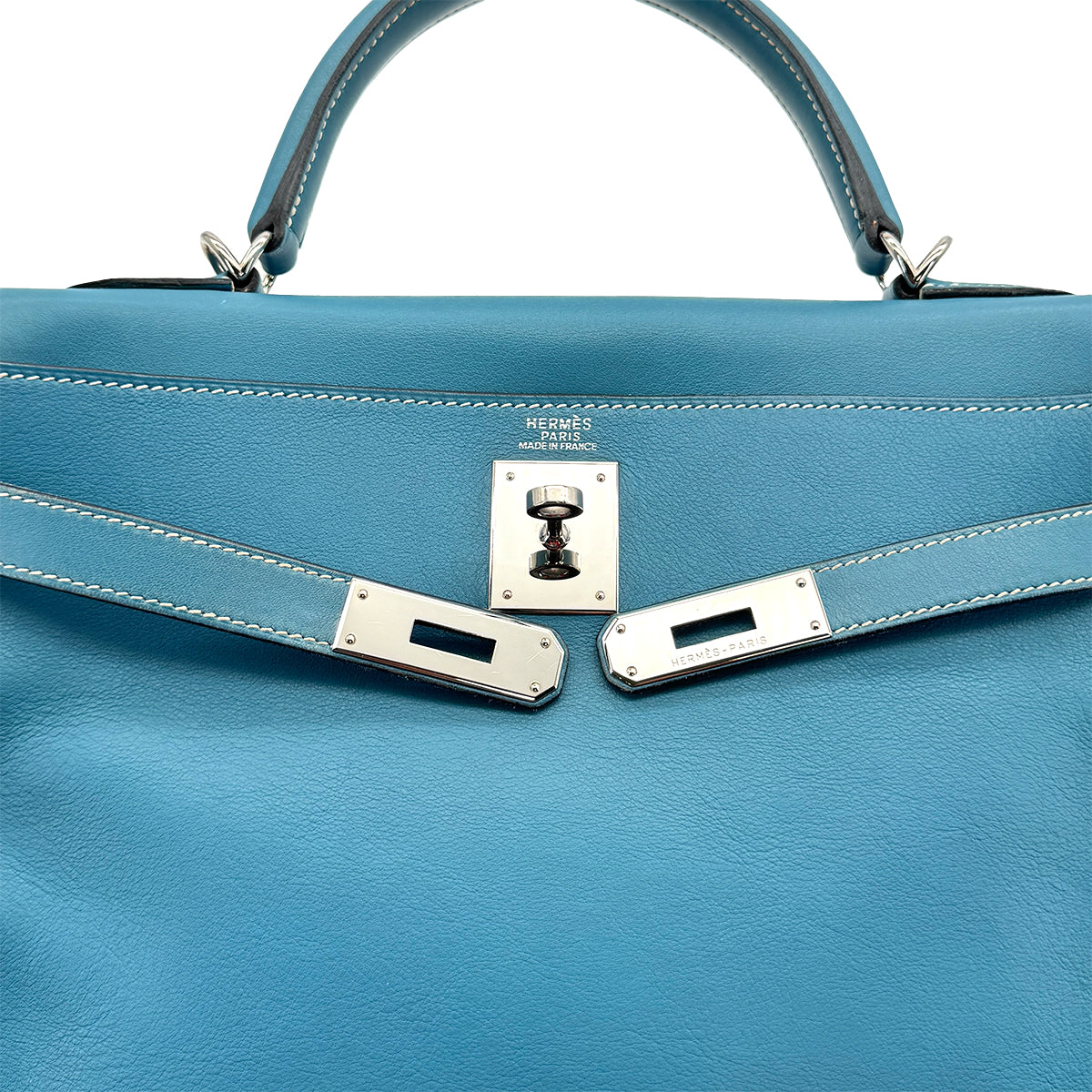 HERMES KELLY 32 RETOURNE BLUE JEAN EVERCOLOR HAND SHOULDER BAG 2005 SQUARE I PALLADIUM HARDWARE 90310272 - PURPOSE
