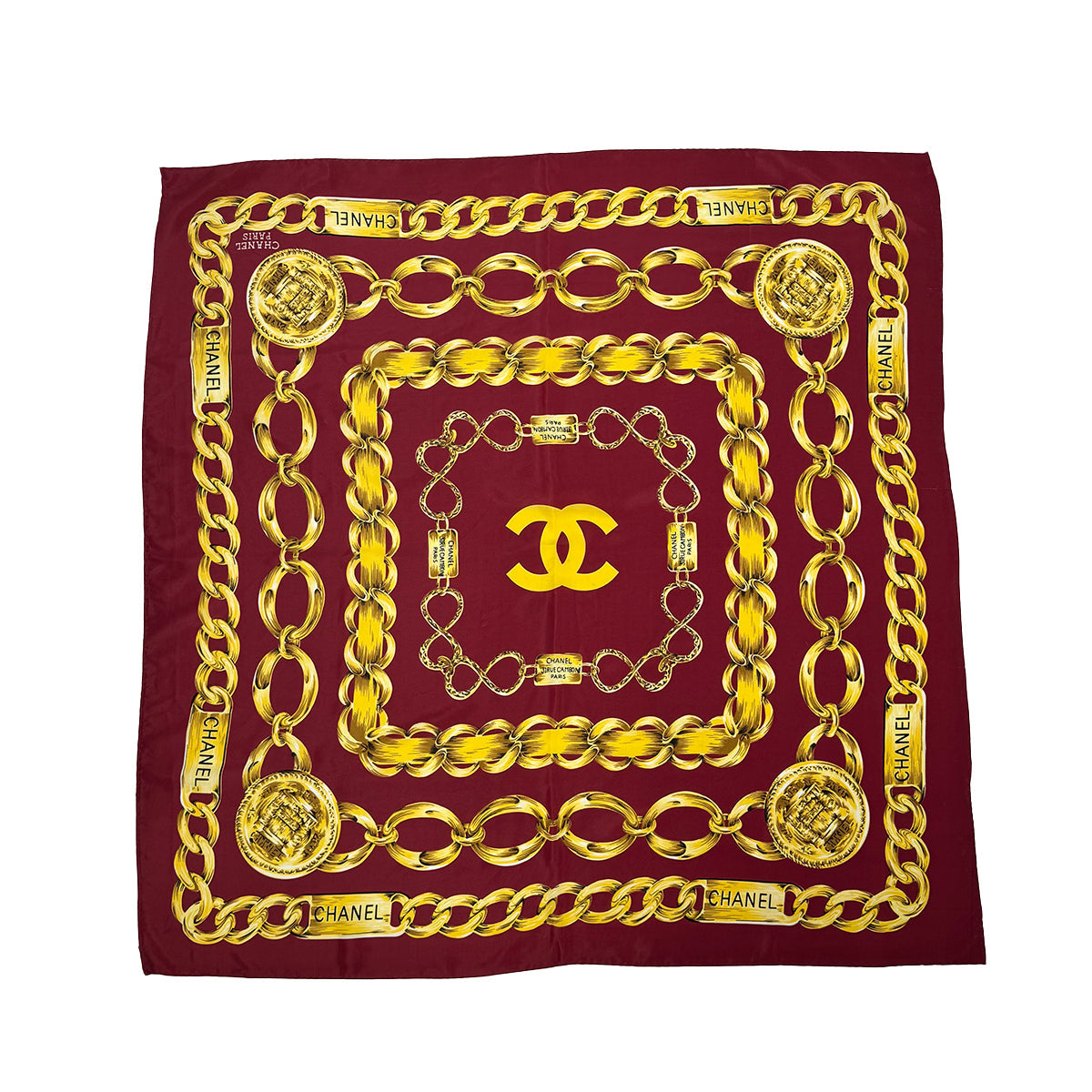 CHANEL VINTAGE SCARF COCOMARK LOGO CHAIN PATTERN RED SILK 90310280 - PURPOSE