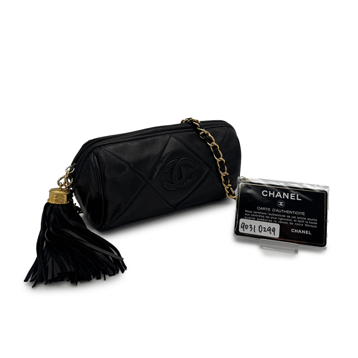 CHANEL VINTAGE MATELASSE FRINGE CHAIN SHOULDER BAG BLACK LAMB SKIN 90310299 - PURPOSE