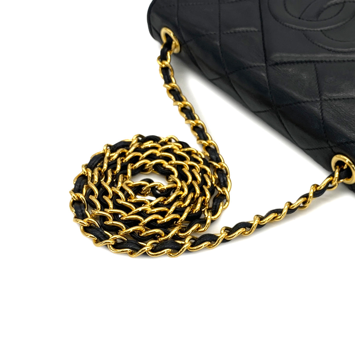 VINTAGE CHANEL MATELASSE FRINGE CHAIN SHOULDER BAG BLACK LAMB SKIN GOLD HARDWARE 90310329
