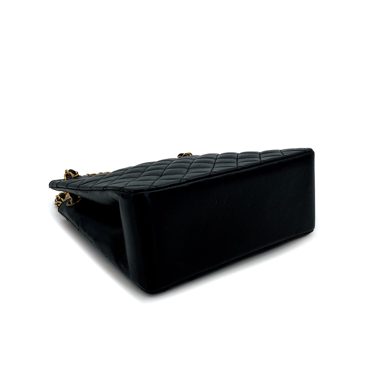 VINTAGE CHANEL PARIS LIMITED EDITION MATELASSE CHAIN SHOULDER BAG BLACK LAMB SKIN GOLD HARDWARE 90310342 - PURPOSE