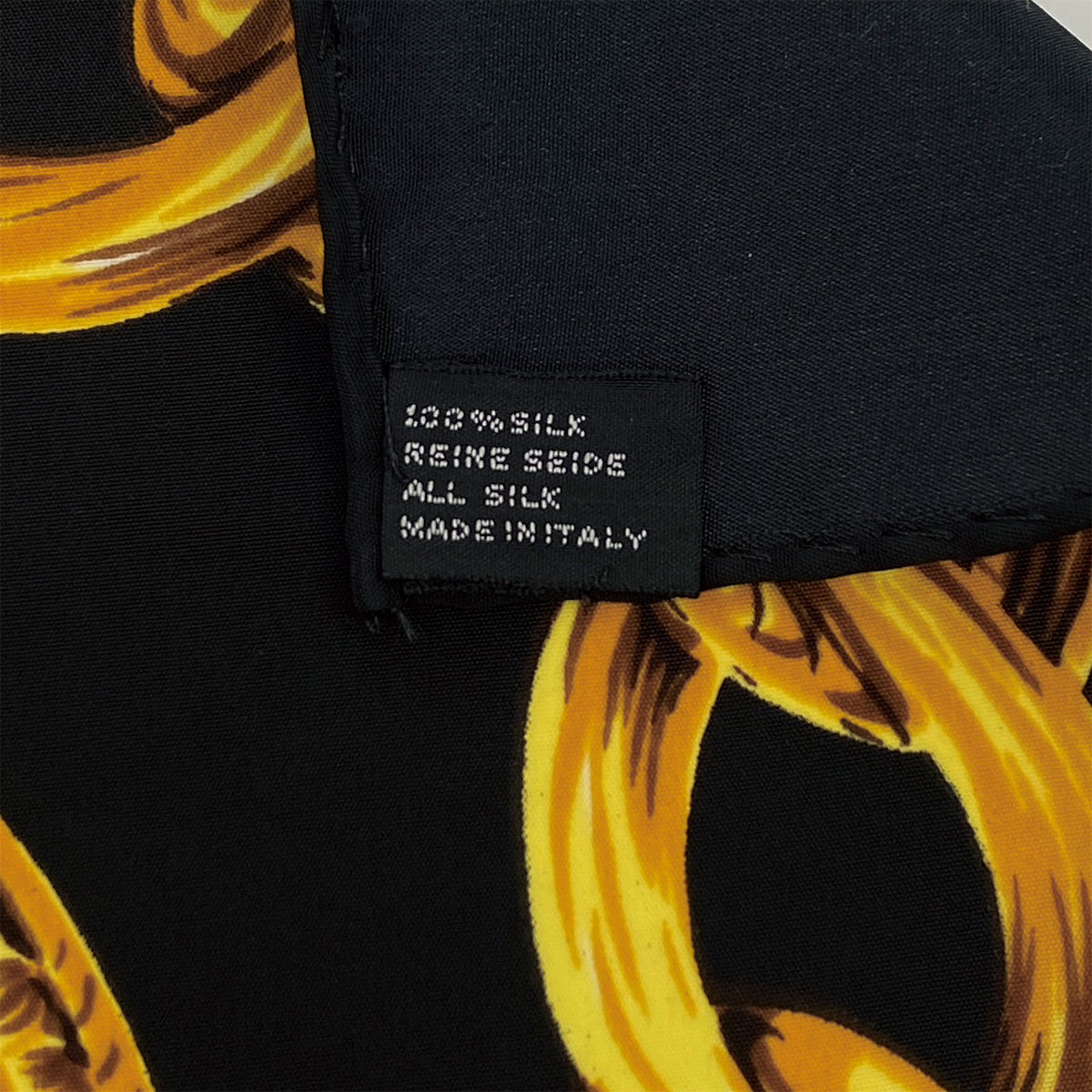 VINTAGE CHANEL SCARF COCOMARK CHAIN MOTIF BLACK GOLD SILK 90311298