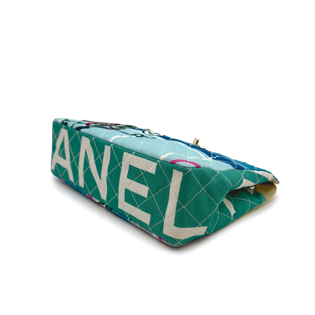CHANEL VINTAGE MATELASSE CRUISE LINE EIFFEL TOWER CHAIN SHOULDER BAG BLUE CANVAS GOLD HARDWARE 90313665