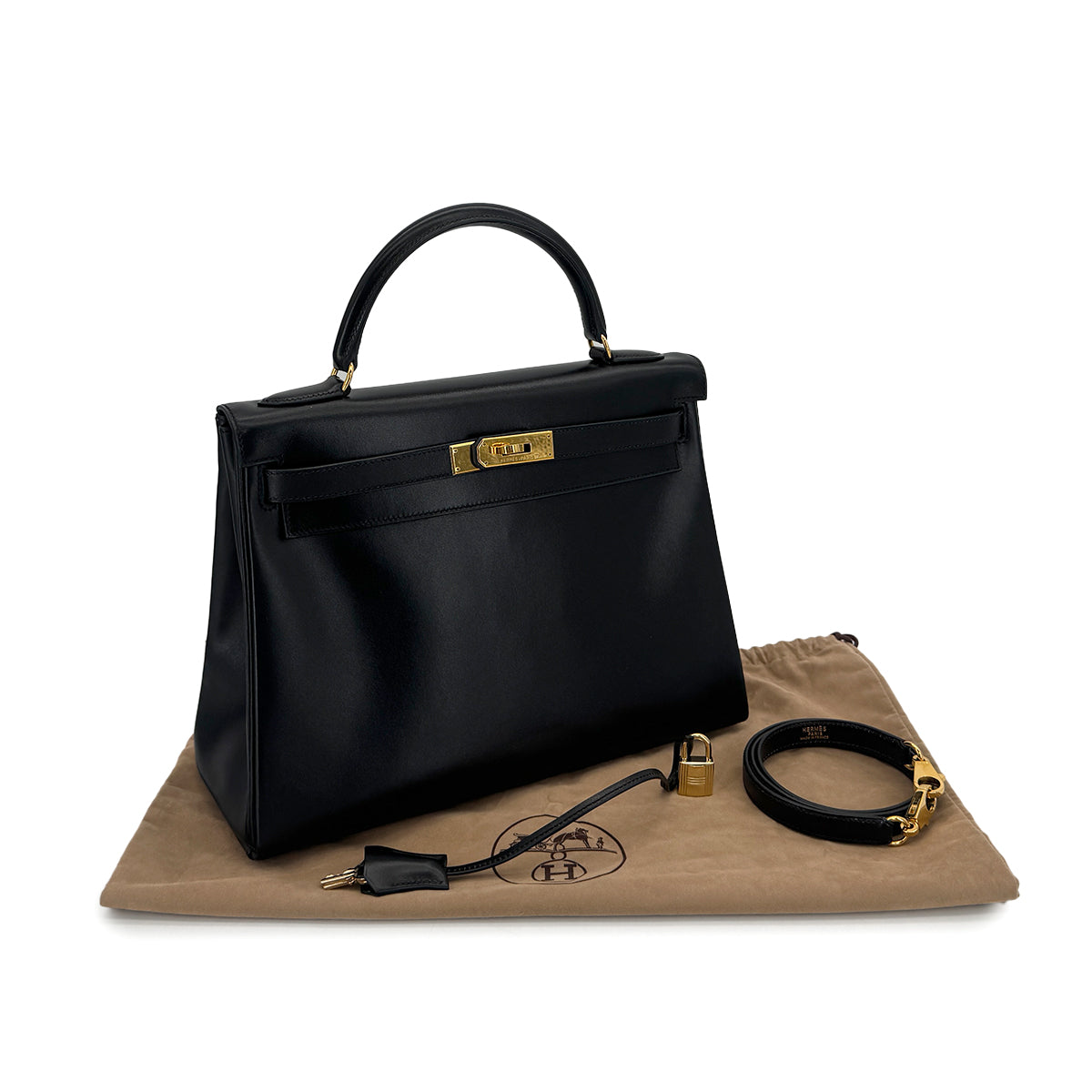 HERMES KELLY 32 RETORNE BLACK BOXCALF HAND SHOULDER BAG 1996 CIRCLE Z GOLD HARDWARE 90315617
