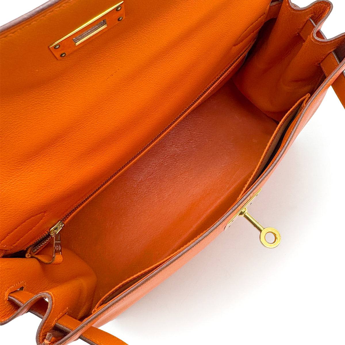 HERMES KELLY 28 RETORNE ORANGE VEAU GULLIVER HAND SHOULDER BAG 1993 CIRCLE W GOLD HARDWARE 90315621