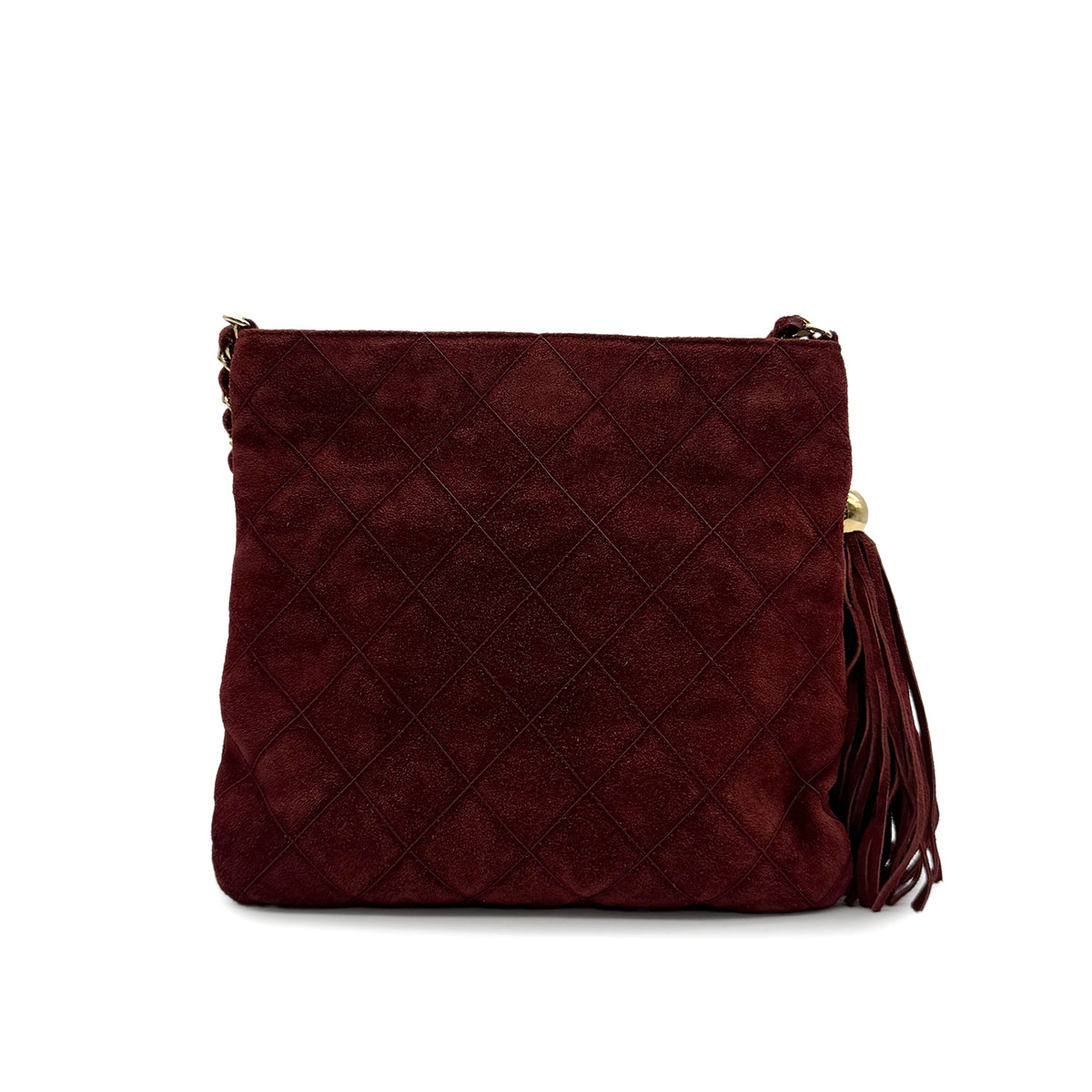 VINTAGE CHANEL FRINGE CHAIN SHOULDER BAG BROWN SUEDE GOLD HARDWARE 90316158