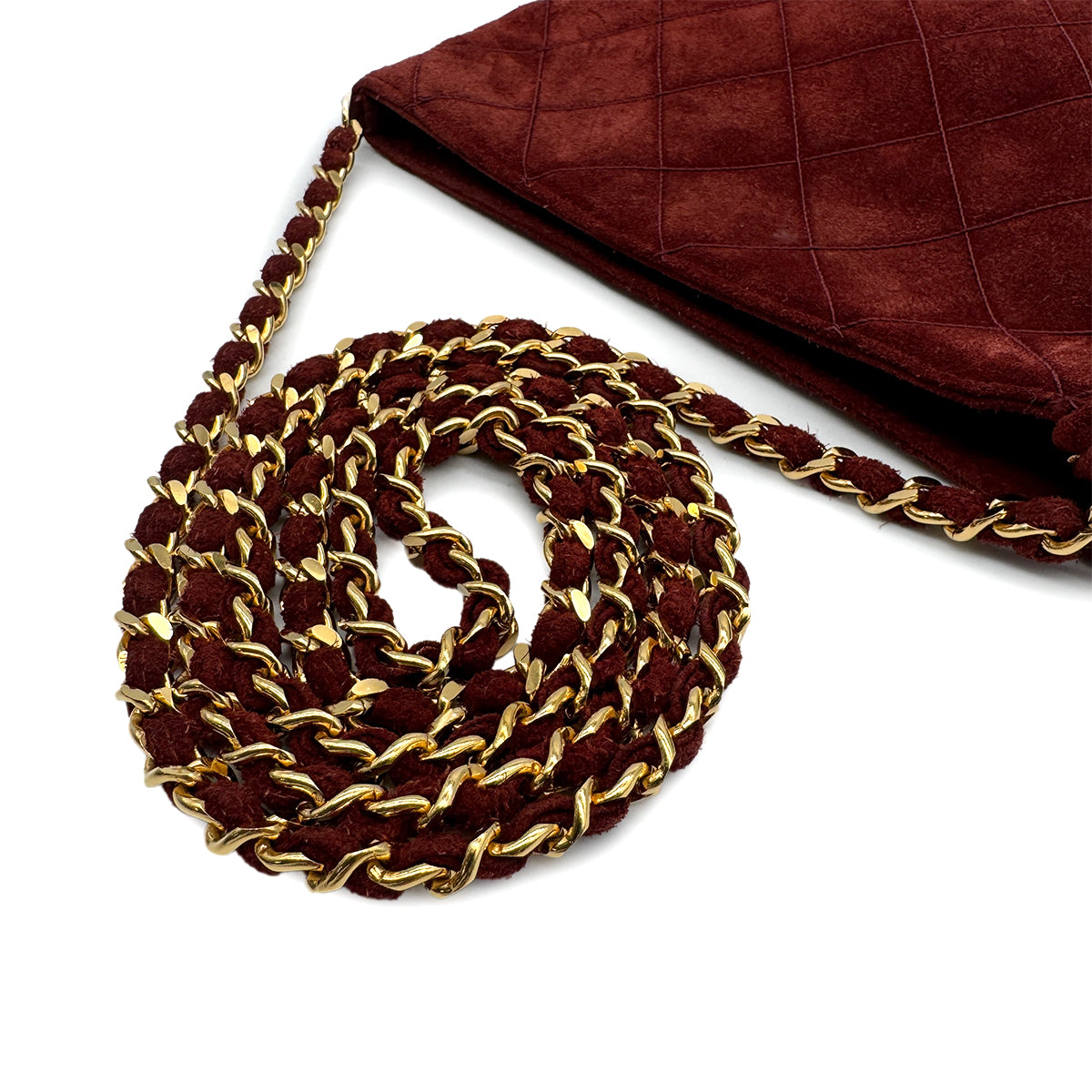 VINTAGE CHANEL FRINGE CHAIN SHOULDER BAG BROWN SUEDE GOLD HARDWARE 90316158