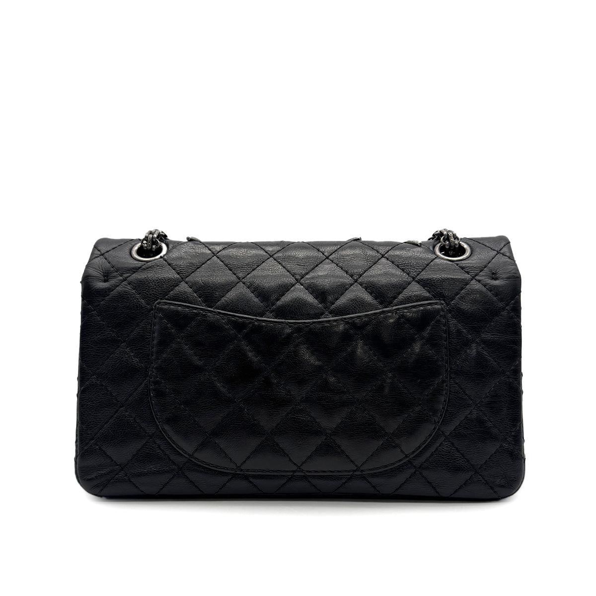 VINTAGE CHANEL 2.55 CHAIN SHOULDER BAG BLACK LEATHER CUTLERY CARM 90316165