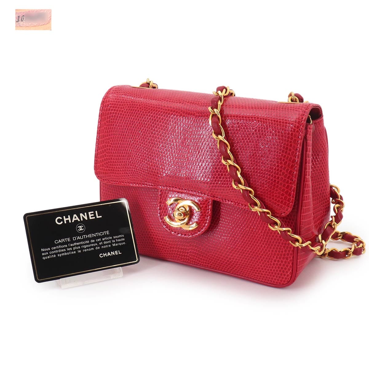 LUXURY PROMISE CHANEL Lizard Chain Shoulder Bag, Red, Vintage Gold Hardware, Chanel 90324000