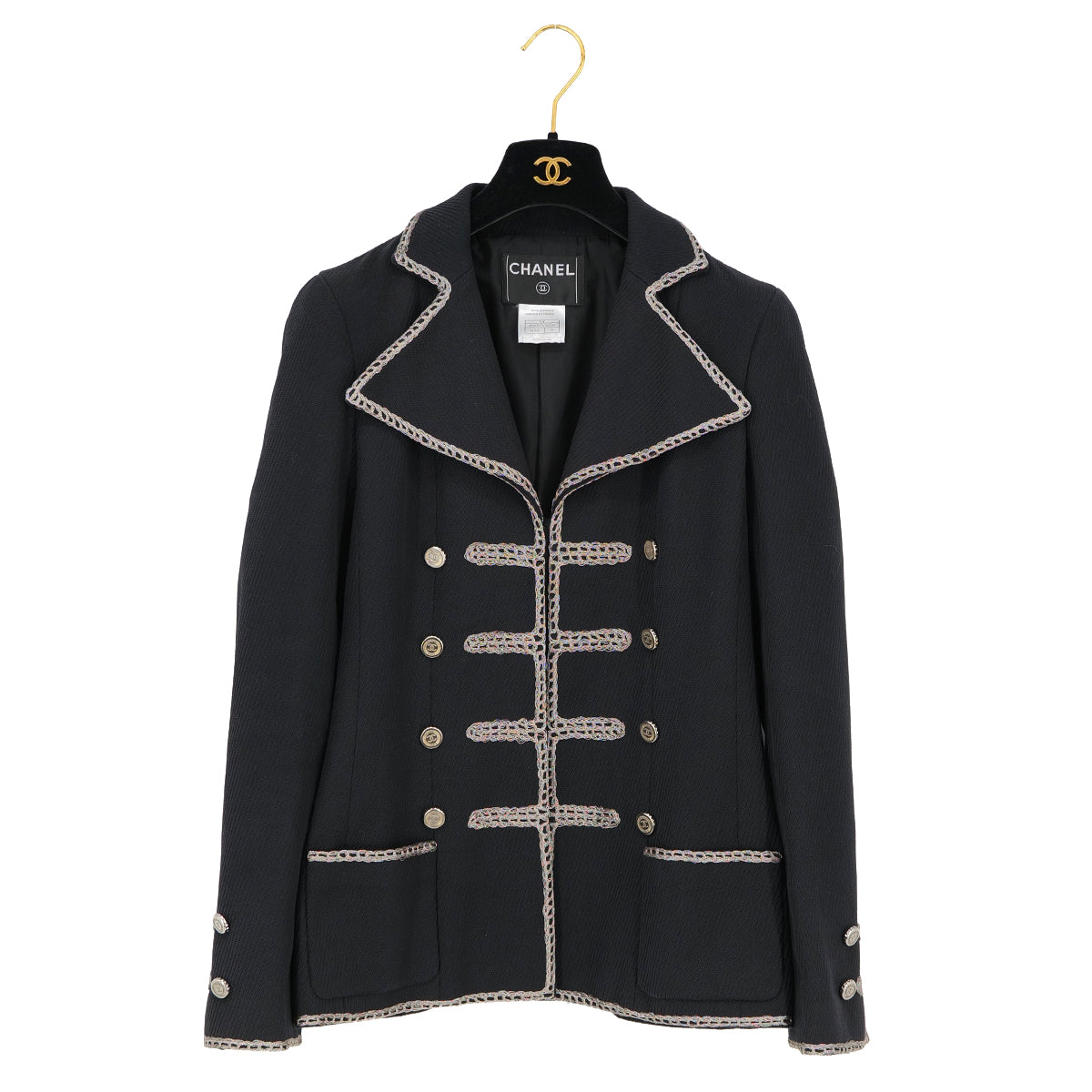 CHANEL COCO BUTTON JACKET BLACK SILVER COTTON 38 06P RTW 90325366
