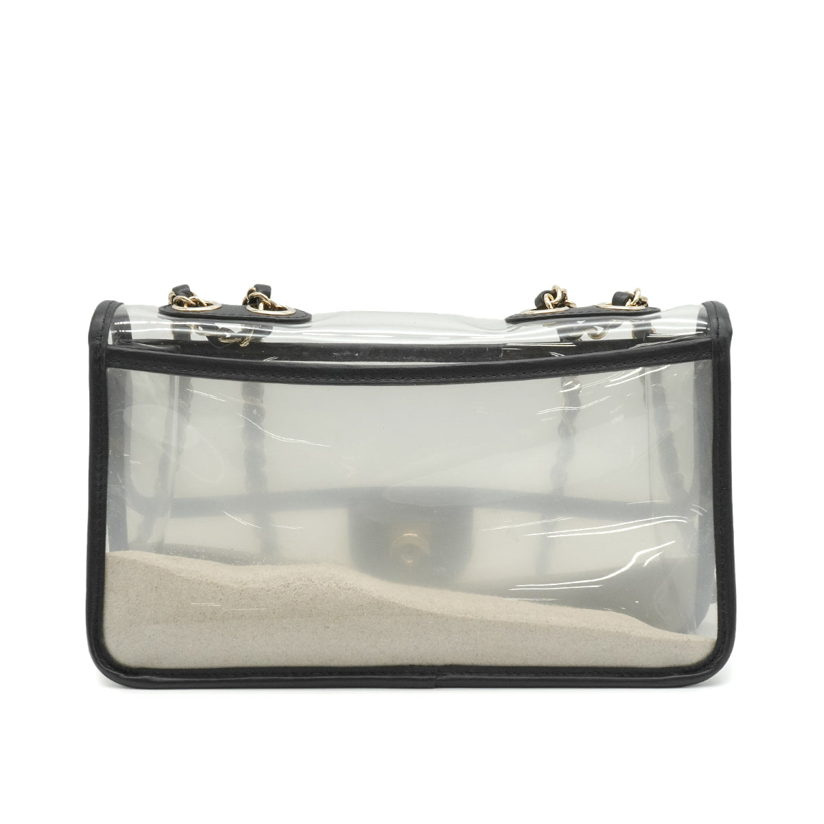 CHANEL SAND BY THE SEA CHAIN SHOULDER BAG BLACK CLEAR VINYL SAND LAMB SKIN GOLD HARDWARE 90341908