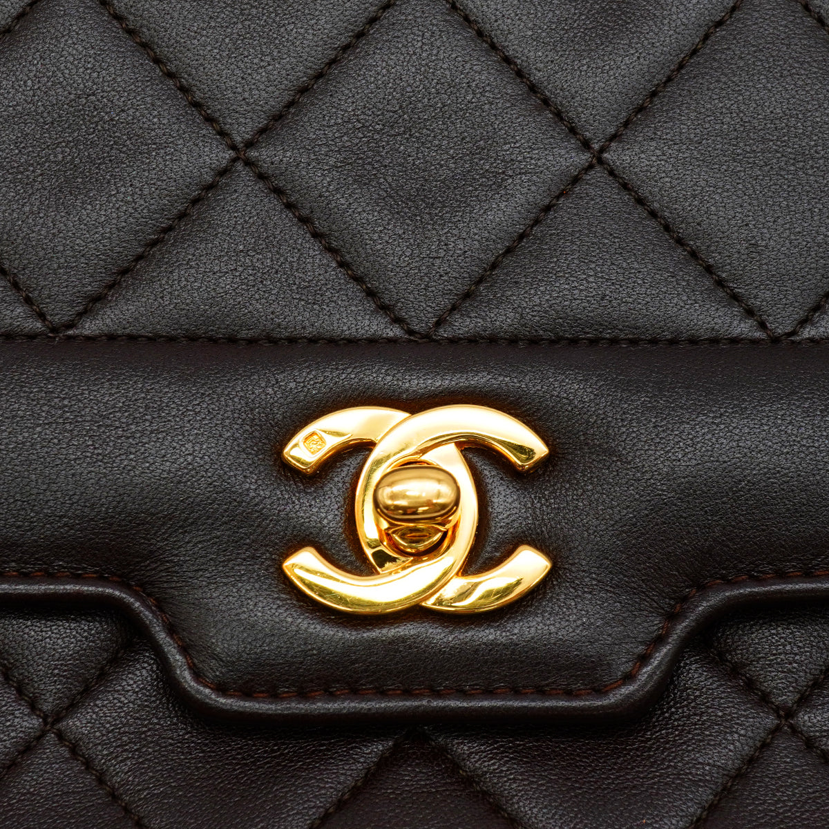 VINTEGE CHANEL MATELASSE CHAIN SHOULDER BAG BROWN LAMB SKIN GOLD HARDWARE 90342584