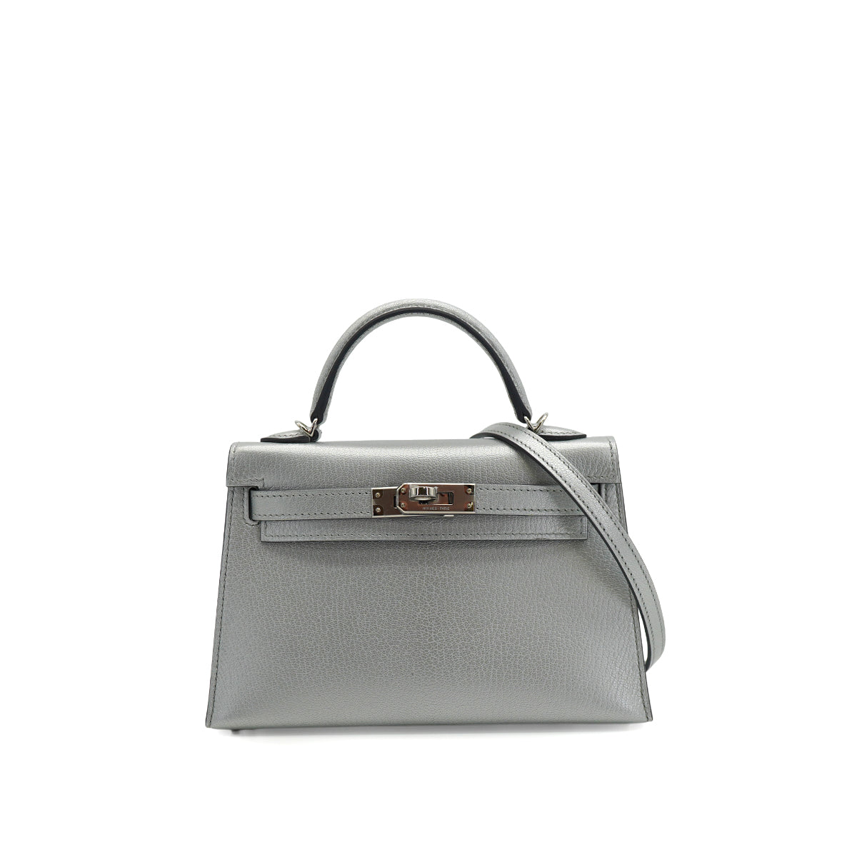 HERMES KELLY MINI 2 ARGENT CHEVRE CHAMKILA HAND SHOULDER BAG 2026 G STAMP PALLADIUM HARDWARE 90342998