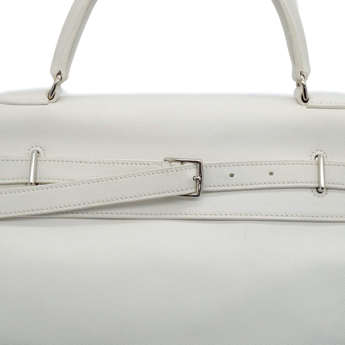 HERMES KELLY FLAT 35 WHITE VEAU SWIFT HAND SHOULDER BAG 2007 SQUARE K STAMP PALLADIUM HARDWARE 90345061