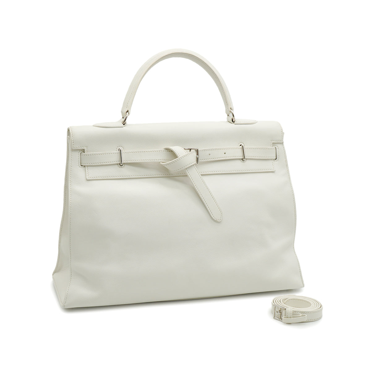 HERMES KELLY FLAT 35 WHITE VEAU SWIFT HAND SHOULDER BAG 2007 SQUARE K STAMP PALLADIUM HARDWARE 90345061