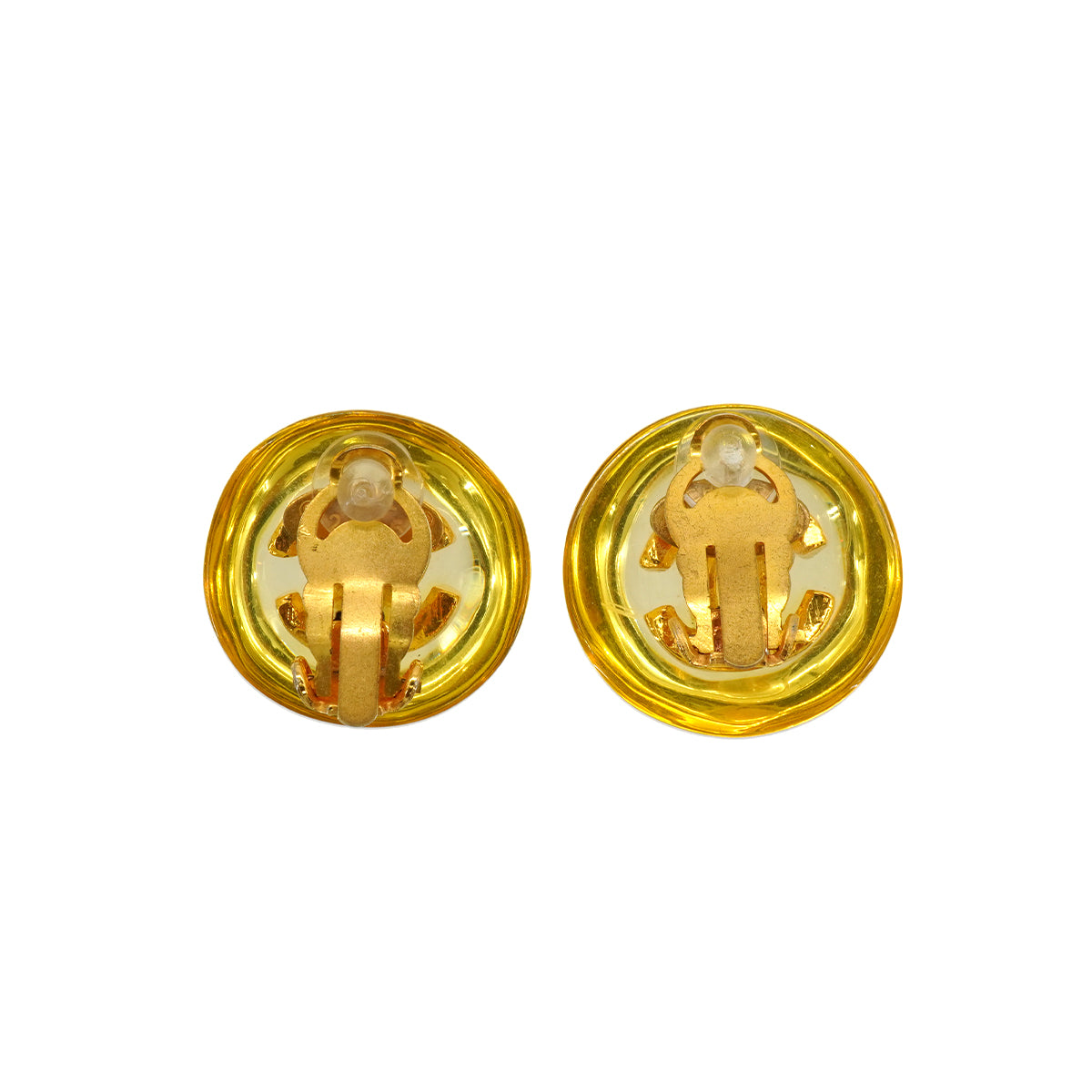 VINTAGE CHANEL EARRINGS COCOMARK ROUND CLEAR GOLD ACCESSORY 25 90345999