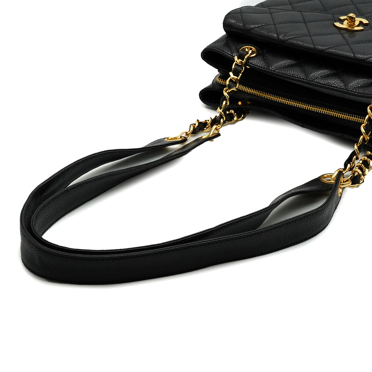 VINTAGE CHANEL MATELASSE SHOULDER BAG BLACK CAVIAR SKIN GOLD HARDWARE 90346115