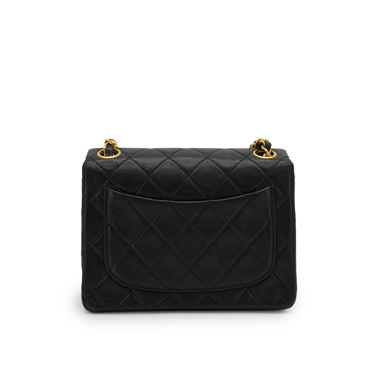 VINTAGE CHANEL MINI SQUARE 17 CHAIN SHOULDER BAG BLACK LAMB SKIN GOLD HARDWARE 90346681