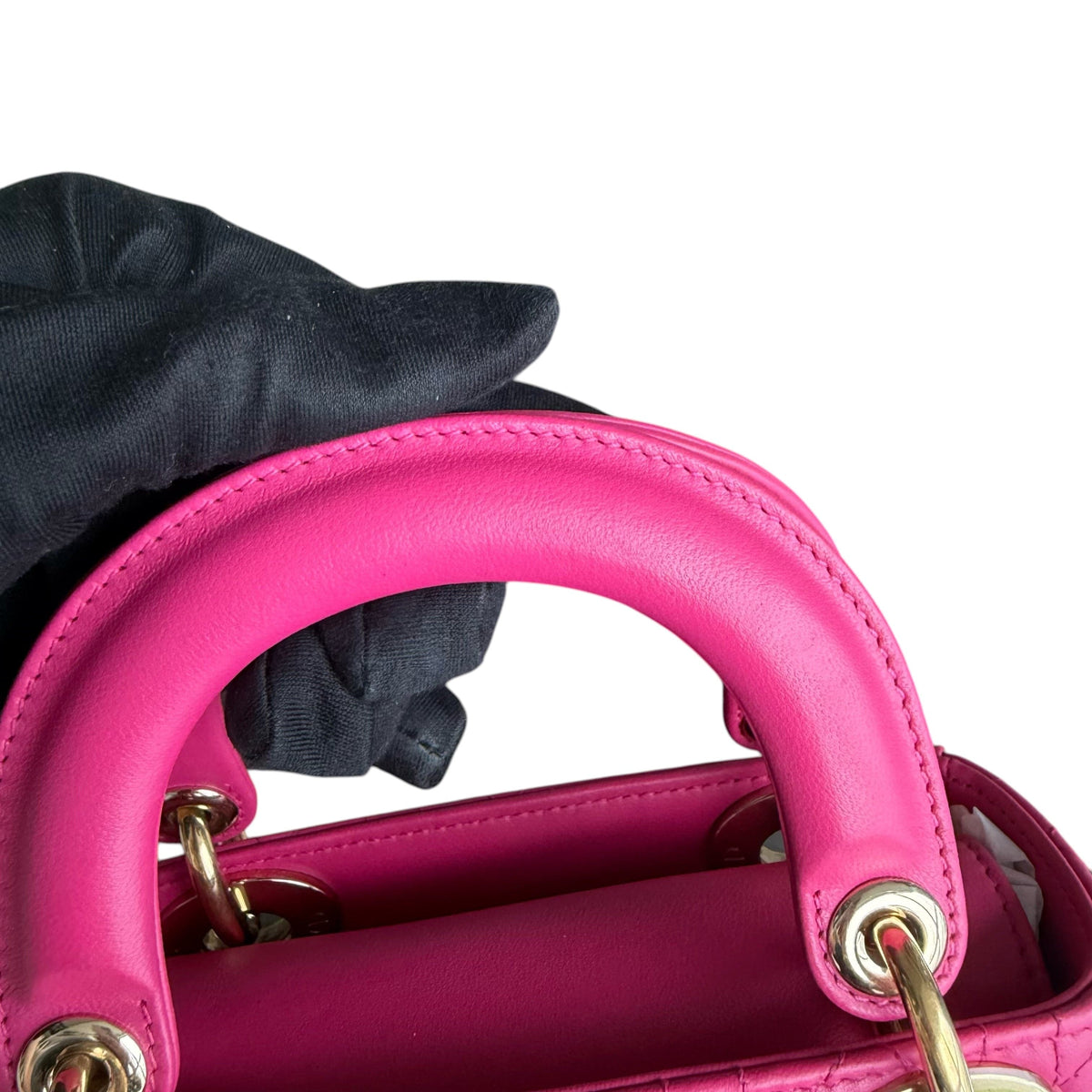 Luxury Promise Dior Lady Mini - Cannage Lambskin Hot Pink Gold Hardware Adjustable Strap