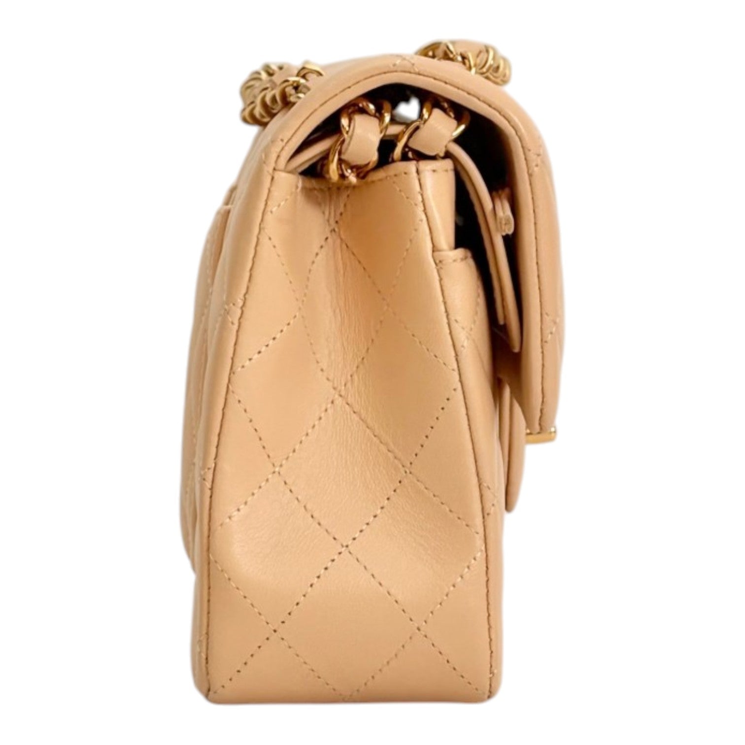 Chanel Small Beige Classic Flap in Lambskin with Gold hardware