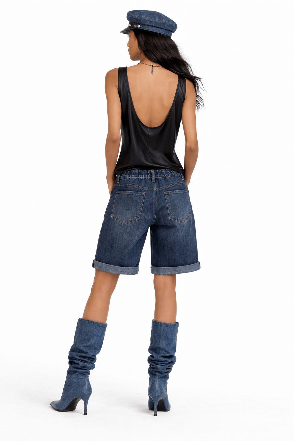 ELASTICATED BACK DENIM BERMUDA SHORT (بنطلون جينز)