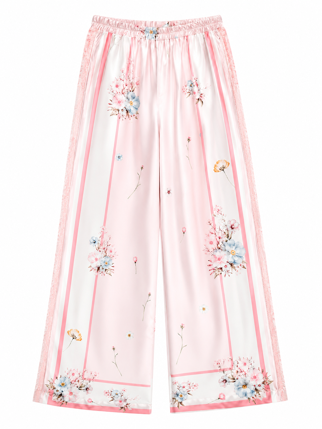 TROUSER PLACEMENT BANDANA FLOWERS PINK LACE PIPPING MCL13006