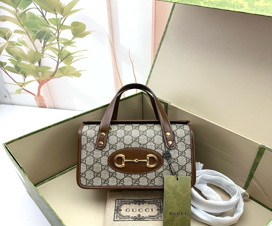 Gucci Brown GG Supreme Horsebit 1955 Top Handle Bag 20472369