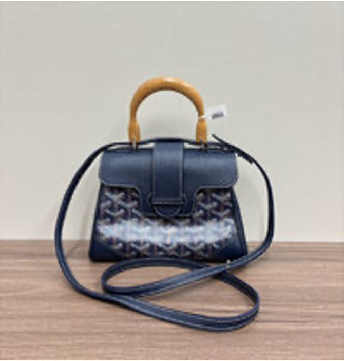 GOYARD/Goya wooden handle Saigon mini dark blue handbag/shoulder/crossbody bag 3022605162719