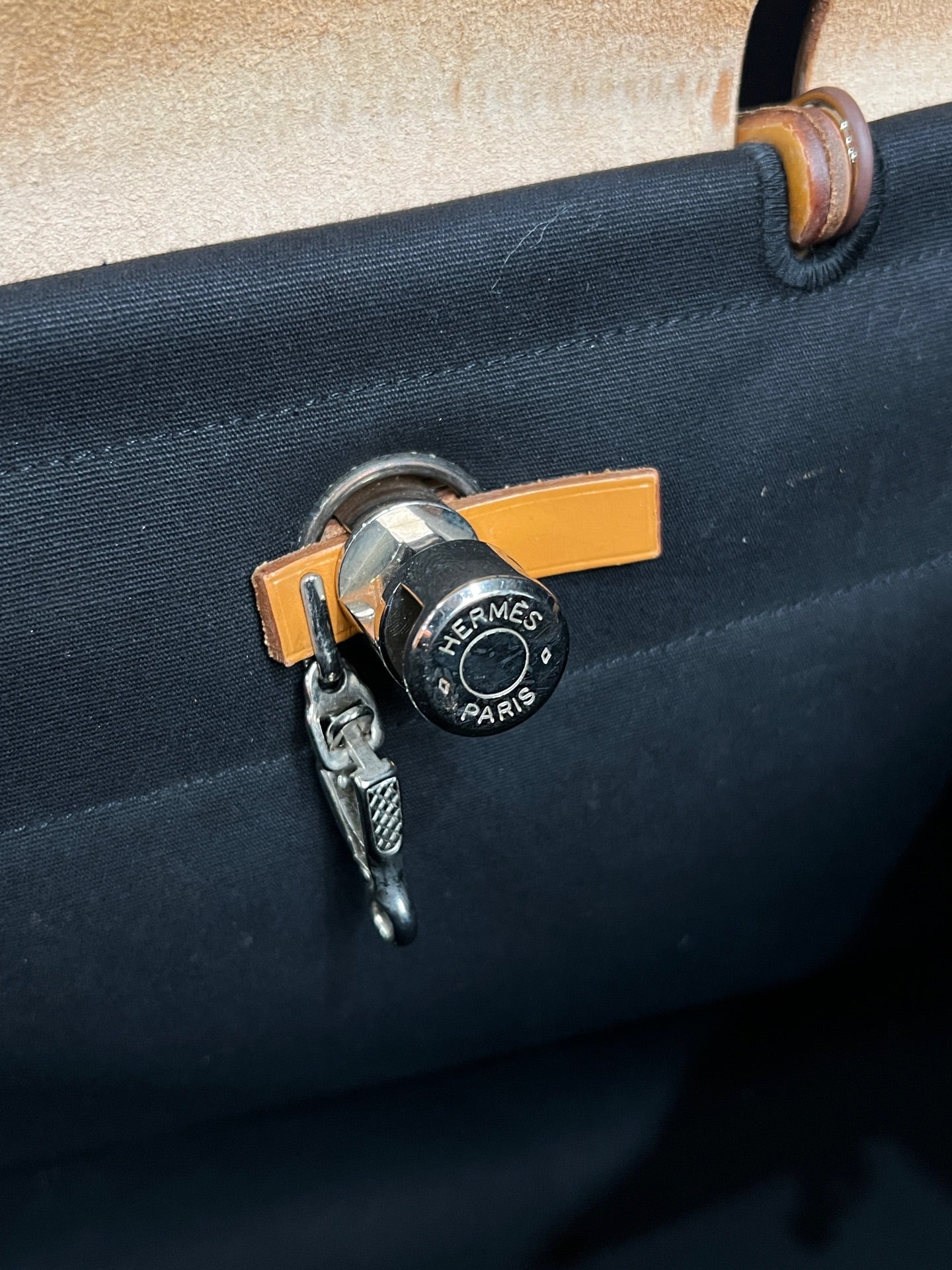 Hermès Herbag 31 Black Canvas Tan Leather Palladium Hardware G Stamp