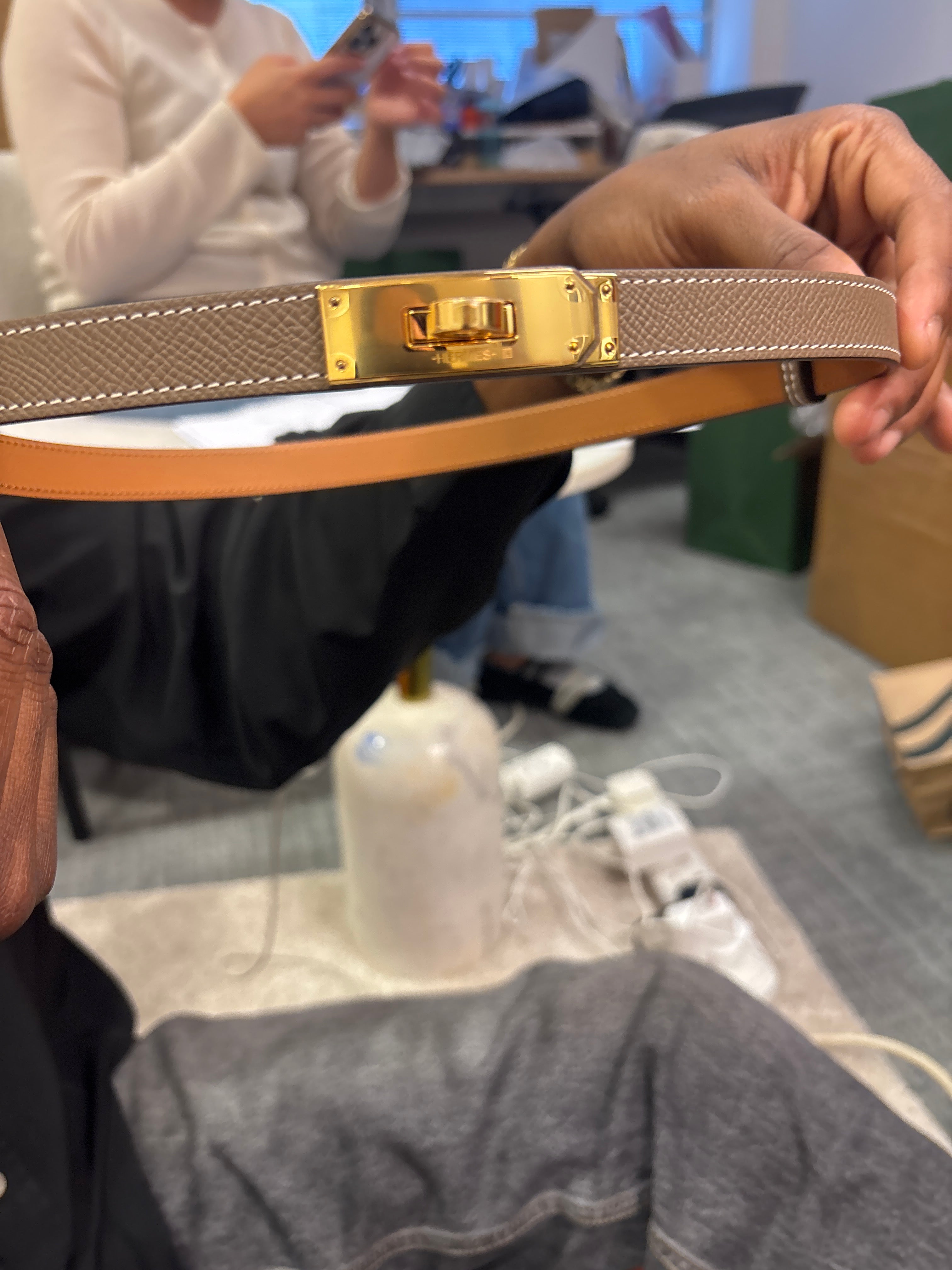 Hermès Etoupe GHW Kelly Belt ALC3529