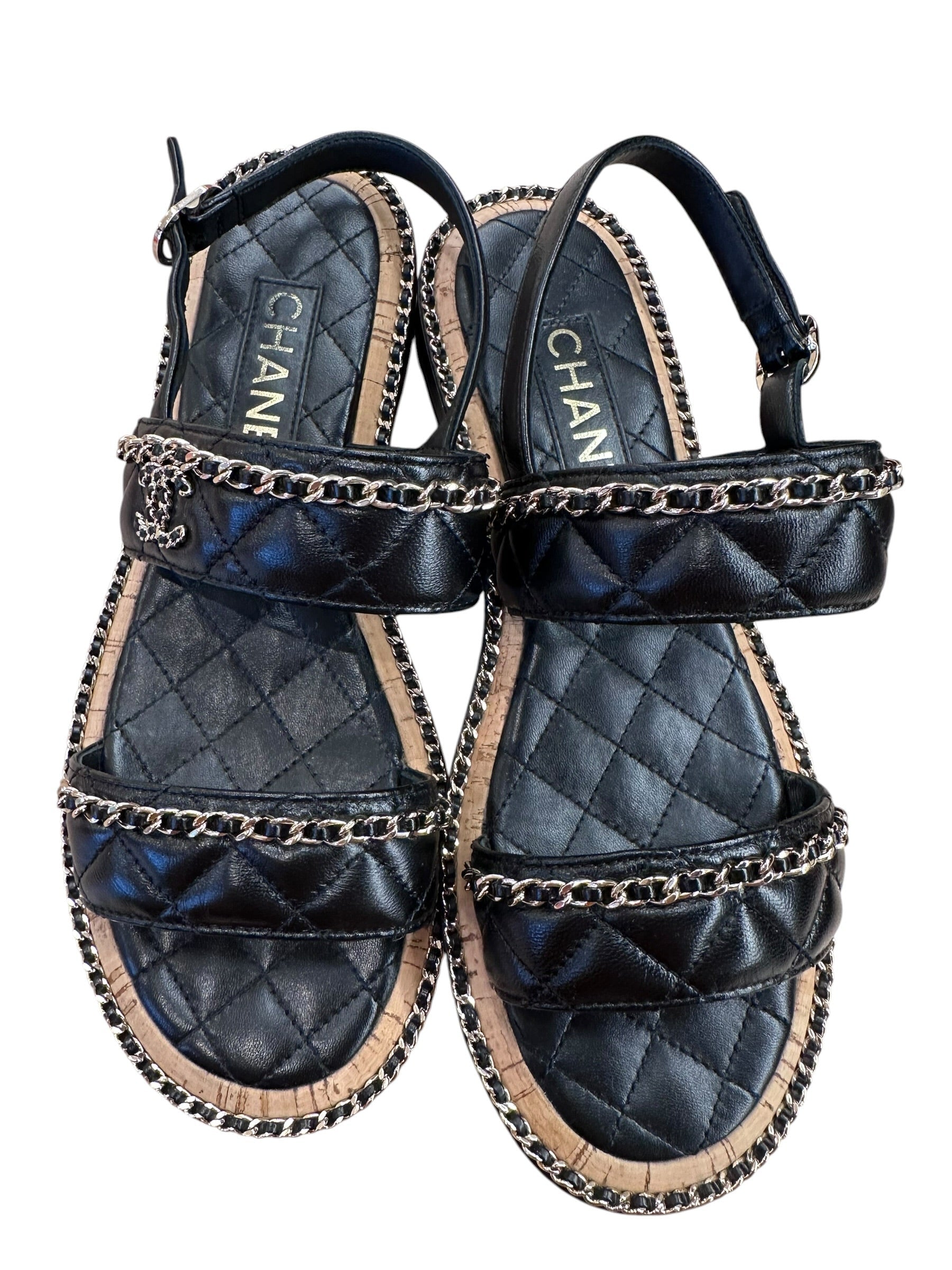 Chanel Black Chain Sandals - Size 38.5