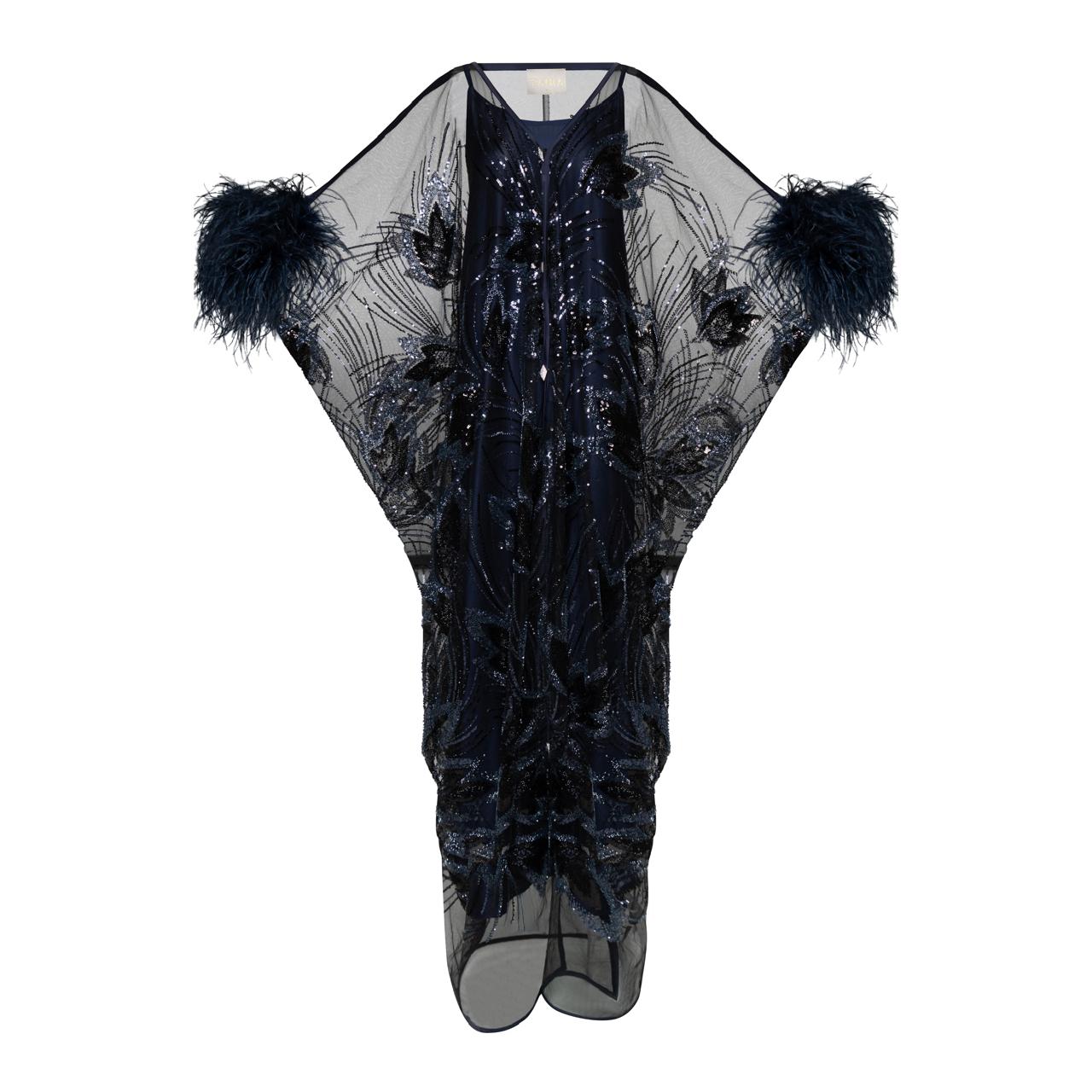 EMPRESS KAFTAN BLACK/BLUE FEATHER SIZE OS ASC7068