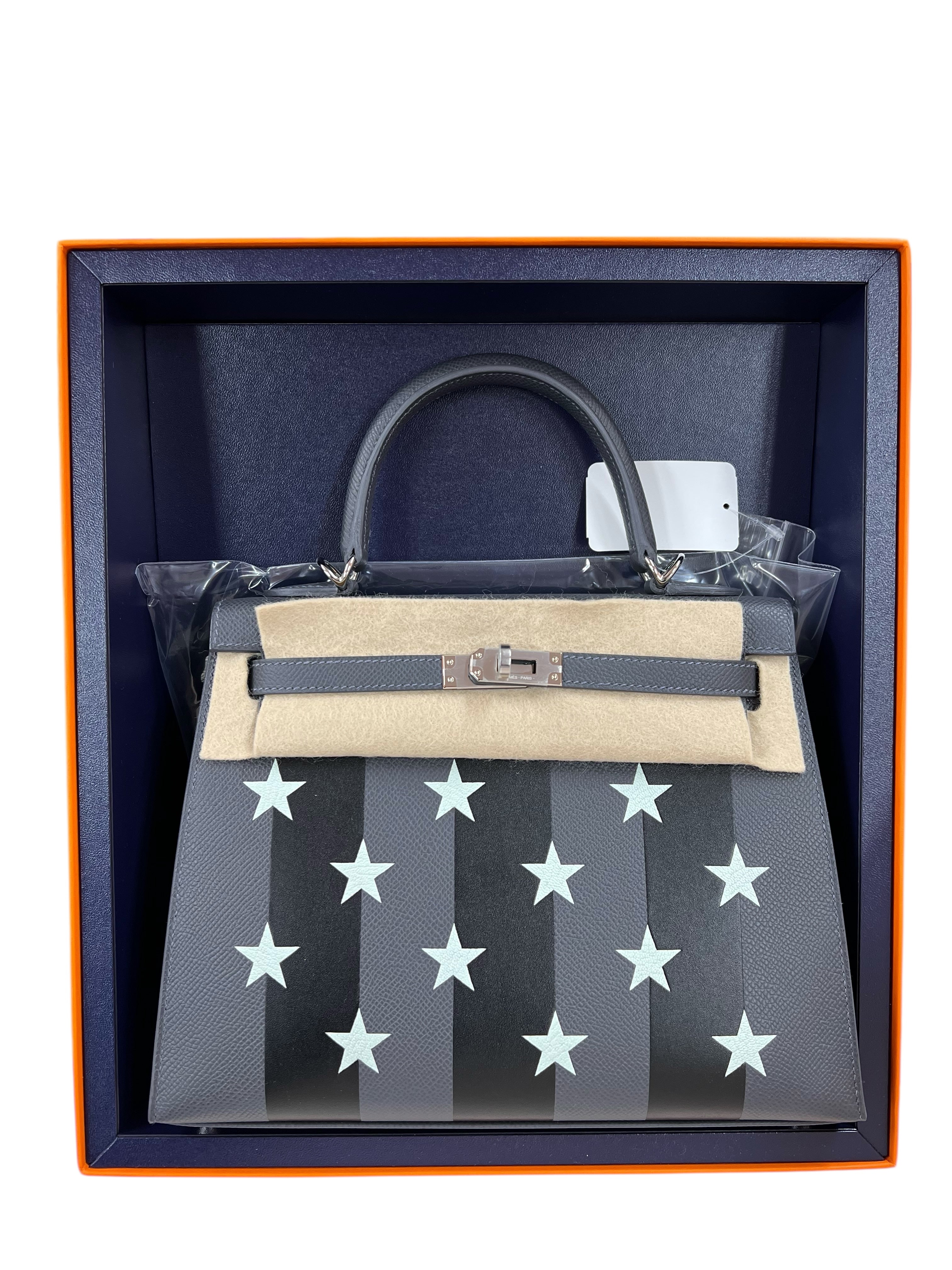 Hermes Kelly 25 Casaque etoilee Ardoise/Black/Vert peppermint Epsom/Tadelakt/Chevre PHW #W SKCJB-295120